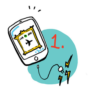 ImageThink's travel tip #1 illustrates the importance of remembering to charge your phone and take a screenshot of your boarding pass before leaving for the airport.