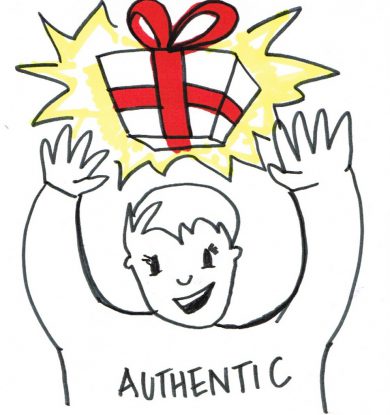 authentic illustration - person holding a shining present