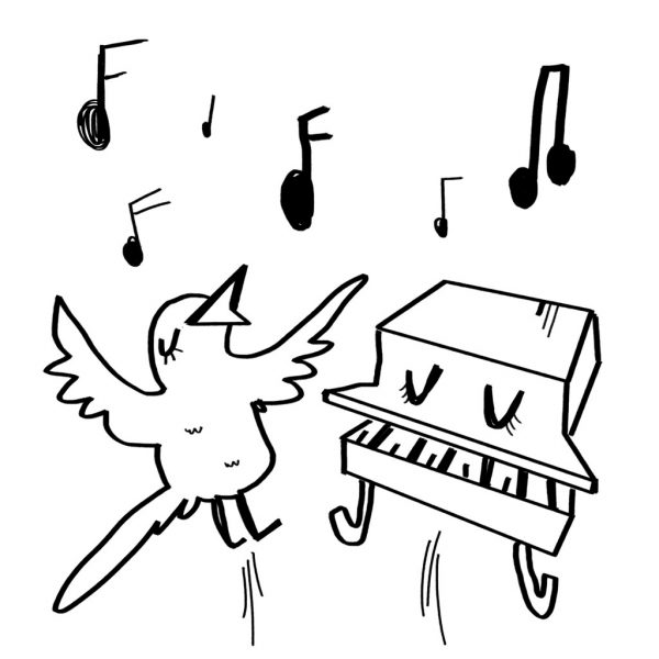 "A sparrow rejoicing with a piano" by Virginia Montgomery