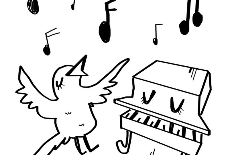 "A sparrow rejoicing with a piano" by Virginia Montgomery