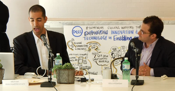 image of businessmen at Dell meeting speaking in front of ImageThink board