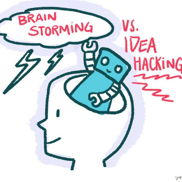 brain storming vs. idea hacking illustration