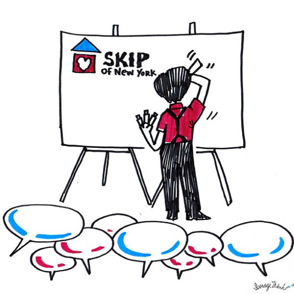 SKIP of NY social listening mural illustration