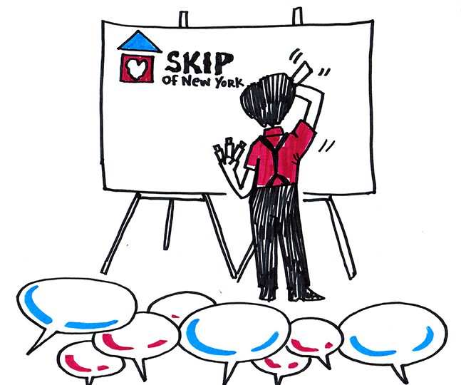 SKIP of NY social listening mural illustration
