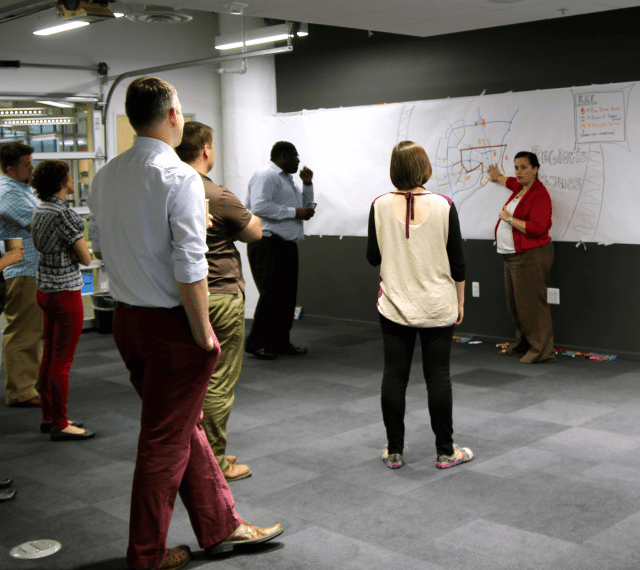 Training employees at a graphic facilitation workshop.