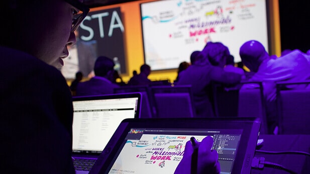 Our graphic recording services work either on-site or virtually