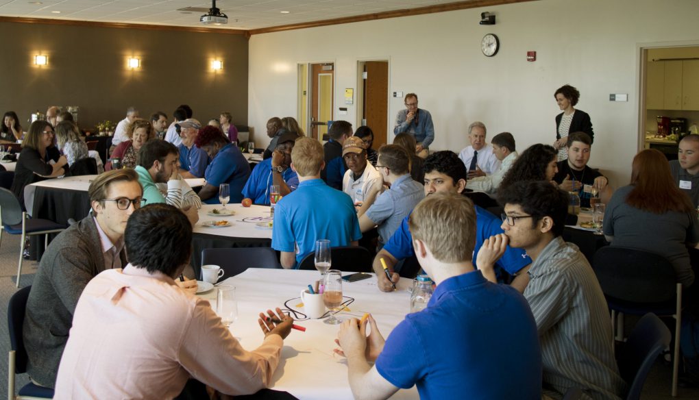 Attendees working visually and collaboratively at the UAH Sustainability World Café.