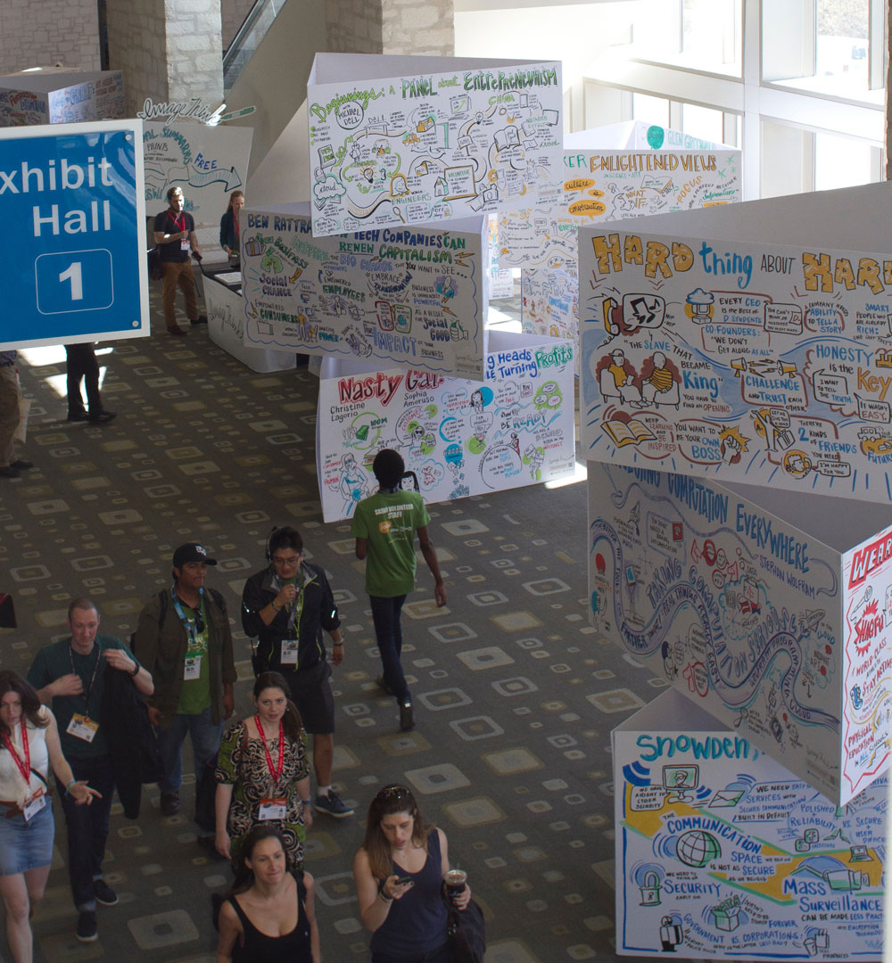 ImageThink graphic recording towers at SxSW conference.