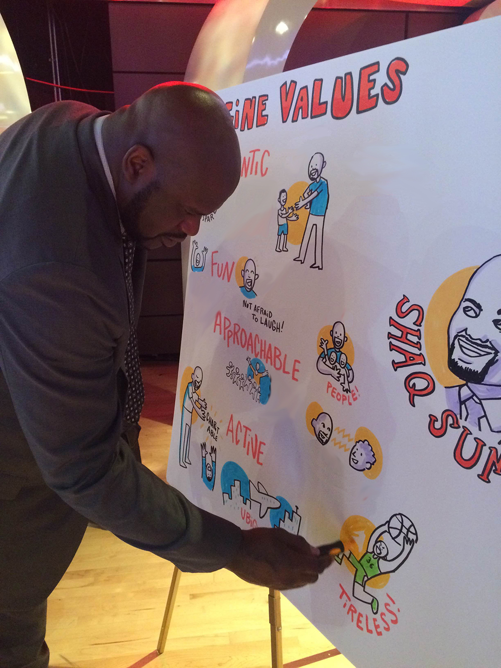 Shaq draws on a graphic recording board created by imagethink in Atlanta.
