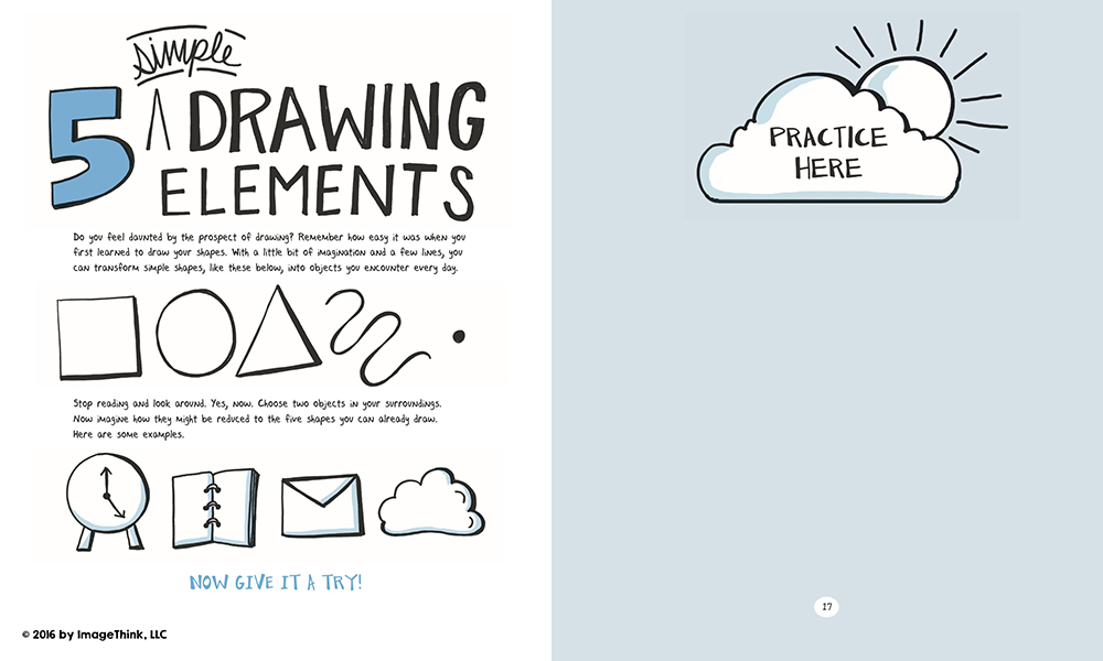 A sketchnote exercise from the book Draw Your Big Idea, by Nora Herting and Heather Willems.