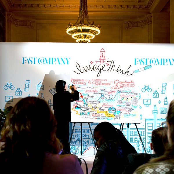 imagethink graphic recorder lilly lam illustrated insights from fast co's innovation festival in grand central terminal's vanderbilt hall