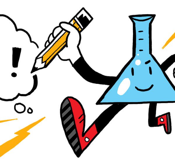 an infographic of a test tube illustrating the intersection of art and science in graphic recording