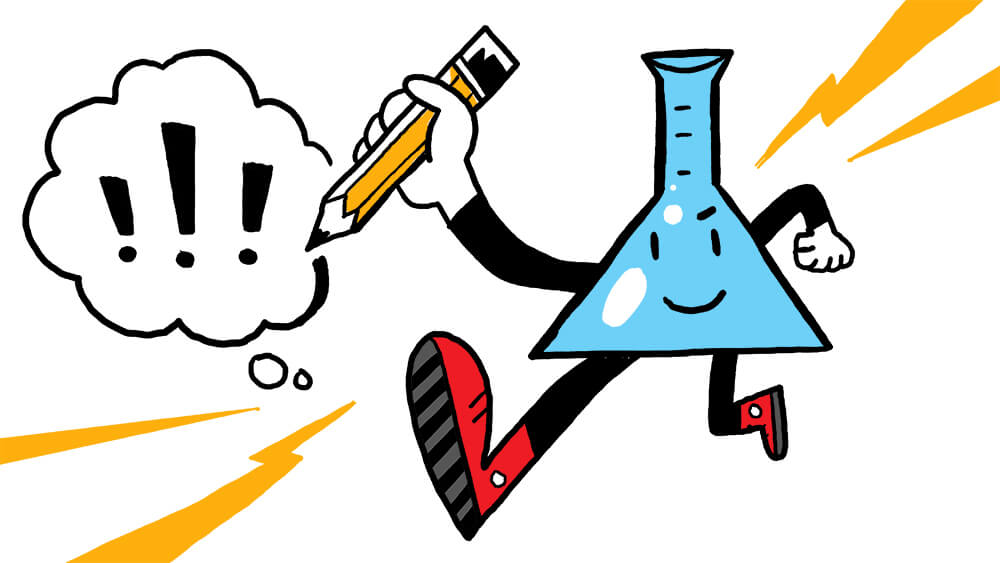 an infographic of a test tube illustrating the intersection of art and science in graphic recording