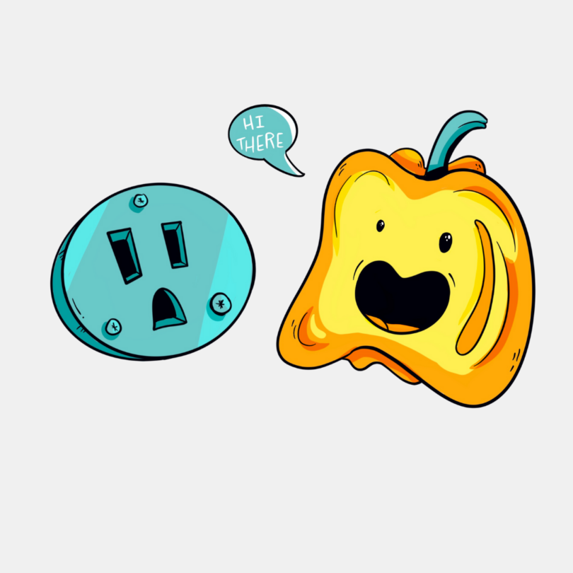 An illustration of an expressive bell pepper and outlet to demonstrate the concept of pareidolia.
