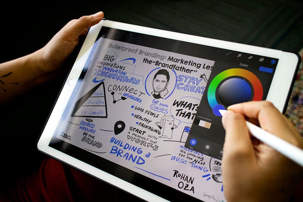 an imagethink graphic recorder uses the procreate app on an ipad to create a sketchnote