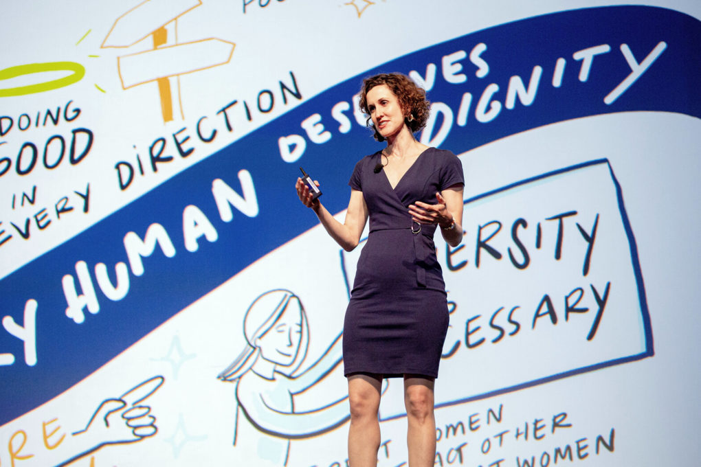 ImageThink CEO delivering Keynote at WBENC 2019 in Baltimore Maryland in front of one of her own ImageBoards.