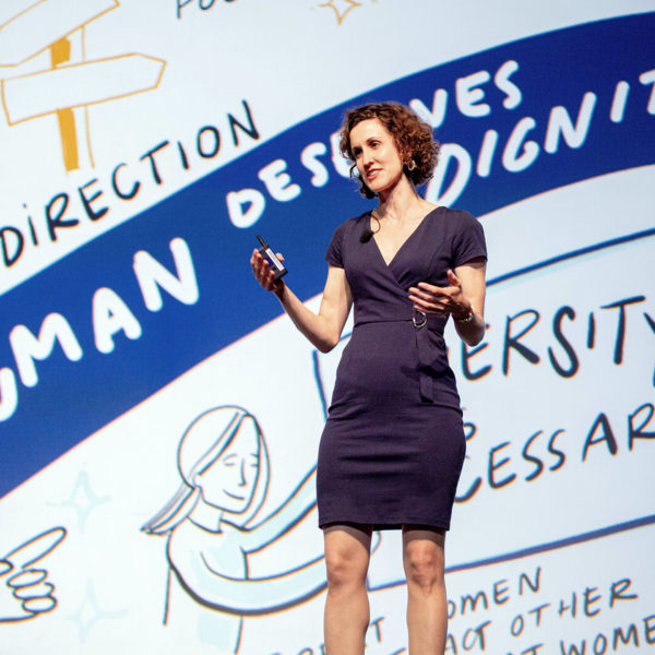 ImageThink CEO delivering Keynote at WBENC 2019 in Baltimore Maryland in front of one of her own ImageBoards.