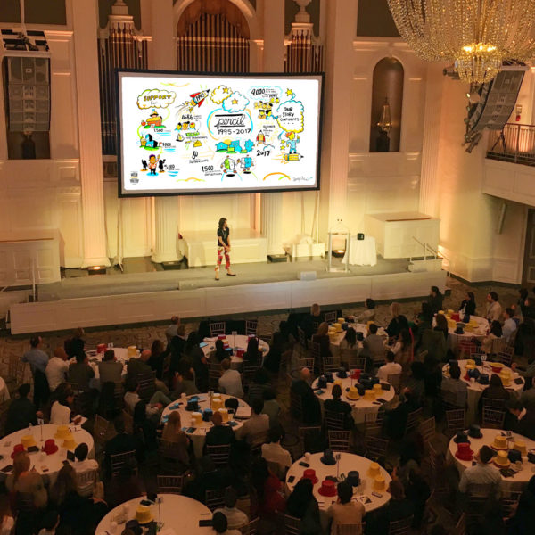 ImageThink Visuals being displayed on the large projection screen at the annual fundraising gala for education non-profit PENCIL.