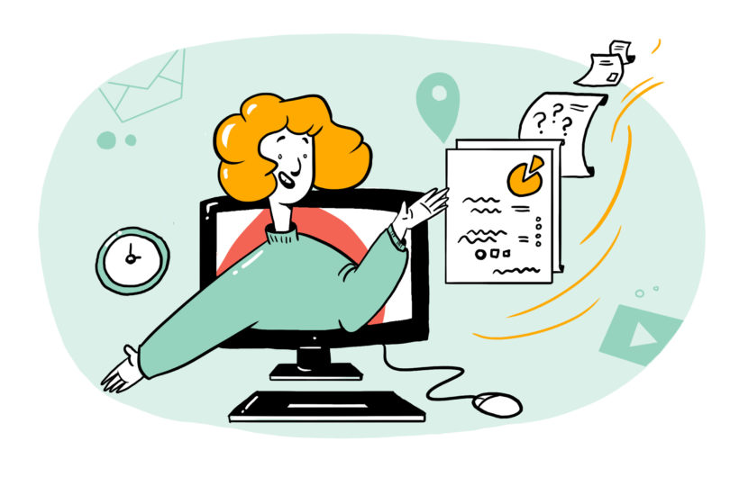 Illustration of a virtual facilitator coming out of a monitor