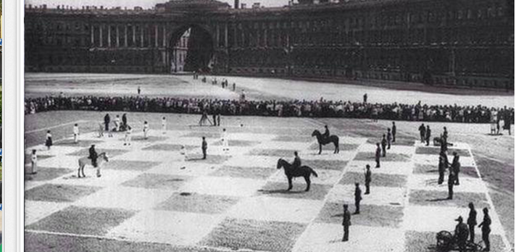 Photograph of a human chess match in Russia