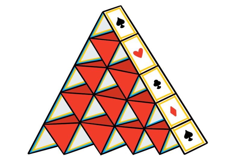 A card pyramid with the suits visible, illustrated by an ImageThink visual strategist.