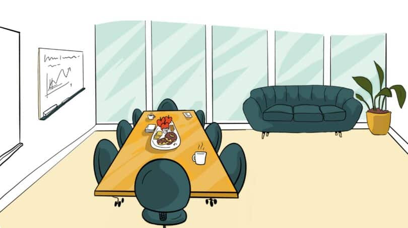 Illustrated conference/meeting room.