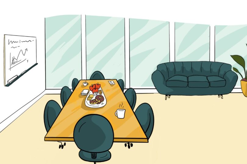 Illustrated conference/meeting room.