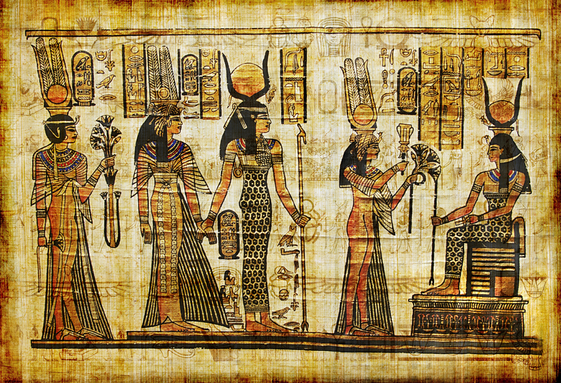 An ancient Egyptian papyrus scroll, reflecting one of the earliest forms of visual communication. The scroll contains hieroglyphs and illustrations.