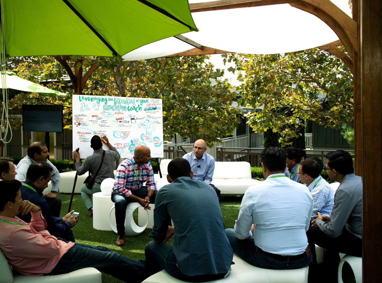 A live presentation drawing for a small meeting of business professionals.