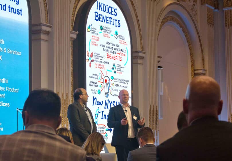 Digital graphic recording displayed on screen at a NYSHEX event in New York City, NY.